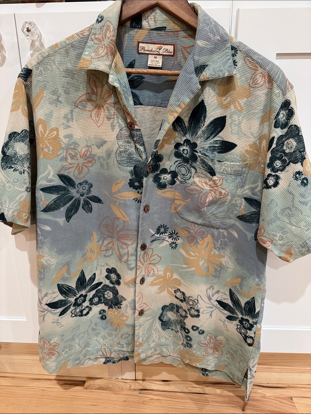 Men’s Paradise Blue Silk Hawaiin Shirt M